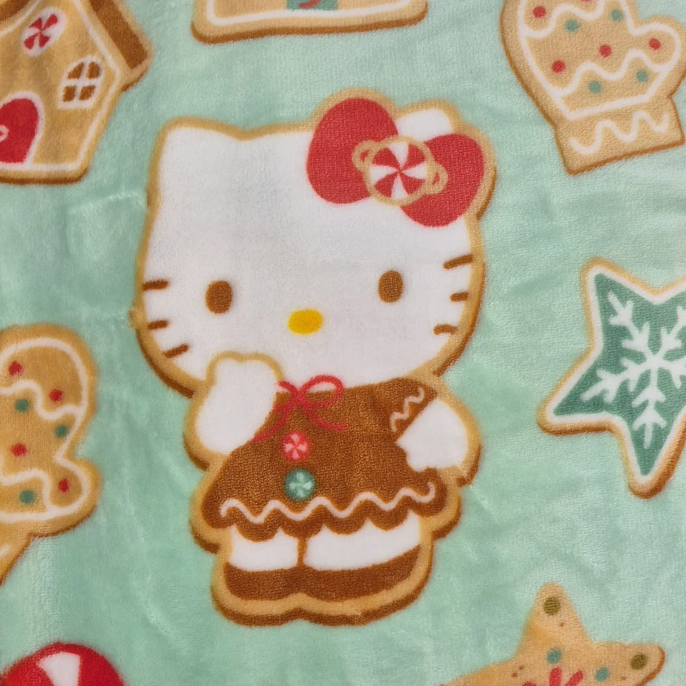 Hello Kitty Gingerbread Chritmas Cloud Throw Blanket - Pink and Green